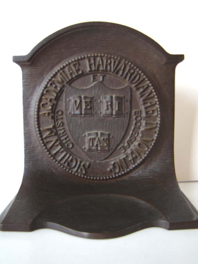 A pair of Antique Bookends by Bradley & Hubbard circa 1928 with the seal of HARVARD COLLEGE